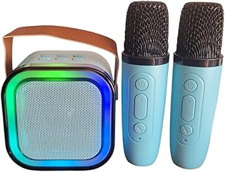 Caixa de Som Bluetooth com Karaokê – Acompanha 2 Microfones – Som Potente e Bateria Recarregável (Azul)