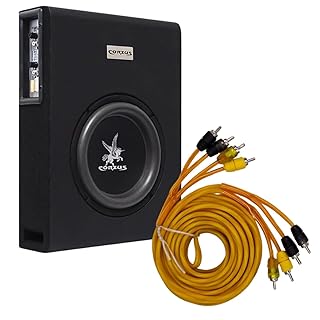 Caixa Automotiva Amplificada 350W Subwoofer 8'' Slim 3 Canais Corzus + Cabo Rca 4 Vias Blindado Som Profissional 5 Metros Vipertron